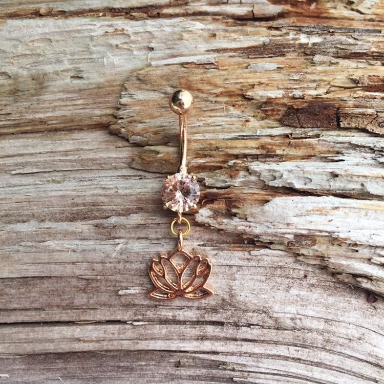 Gold Lotus Belly Button Ring